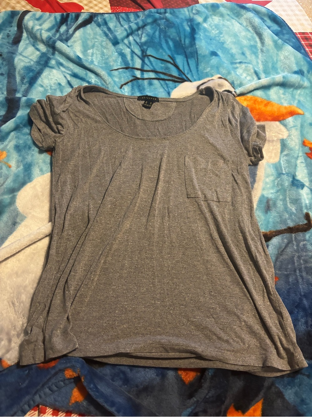 Revamped Gray Scoop Neck Short Sleeve Tee with Pocket